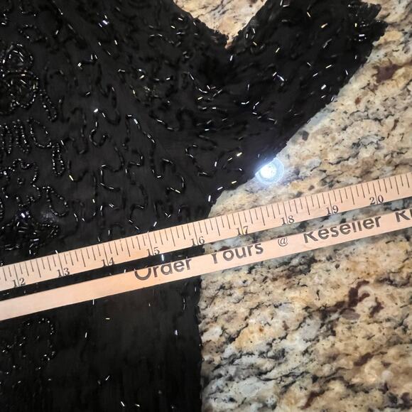 Vintage Women Small Beaded Black 3/4 Sleeve Heavy Top Zipper Back Emo Grunge - Picture 7 of 7